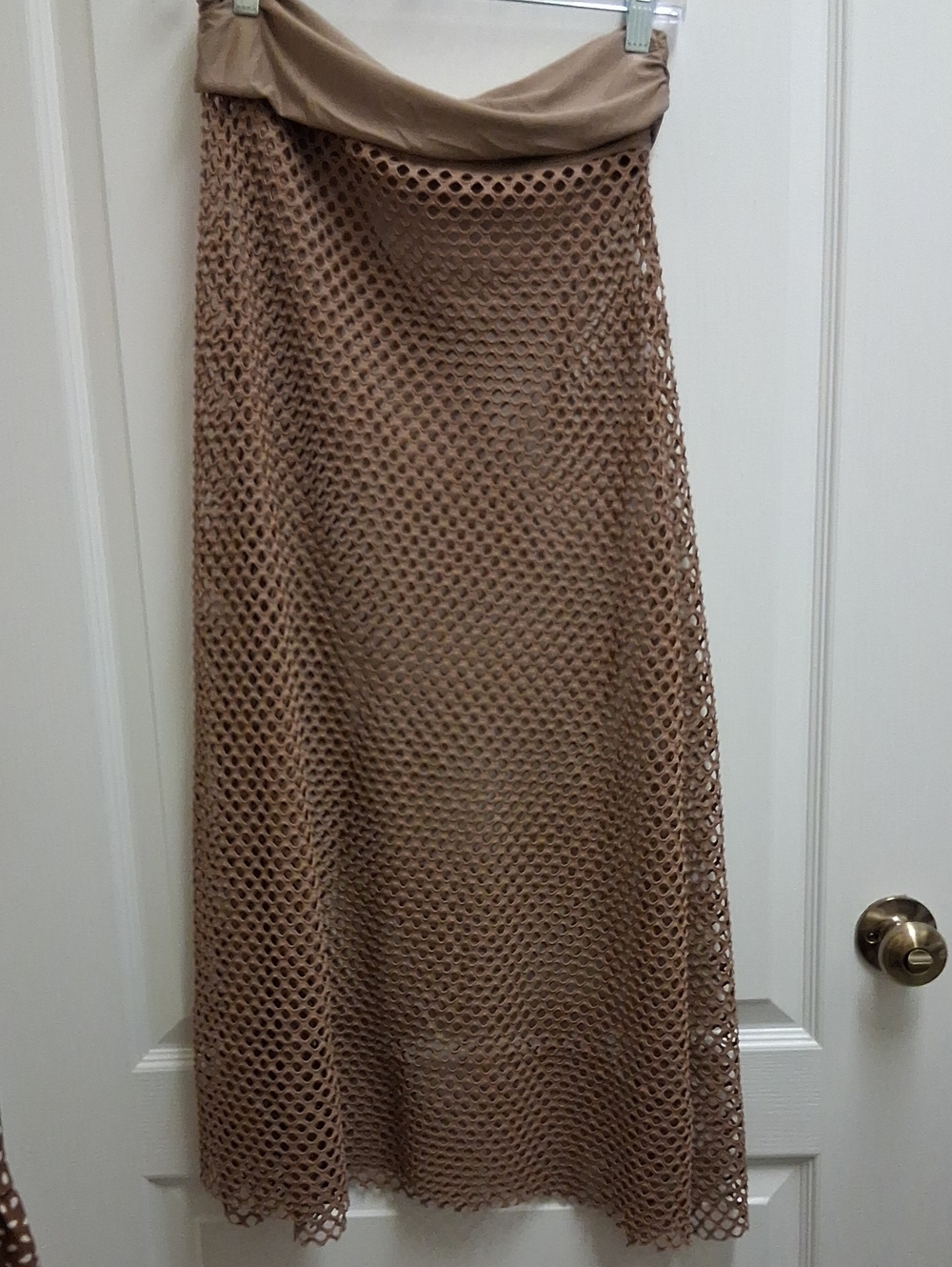 Women's Beige Crochet Maxi Skirt With Fold Over Waist *New Without Tags* S/M